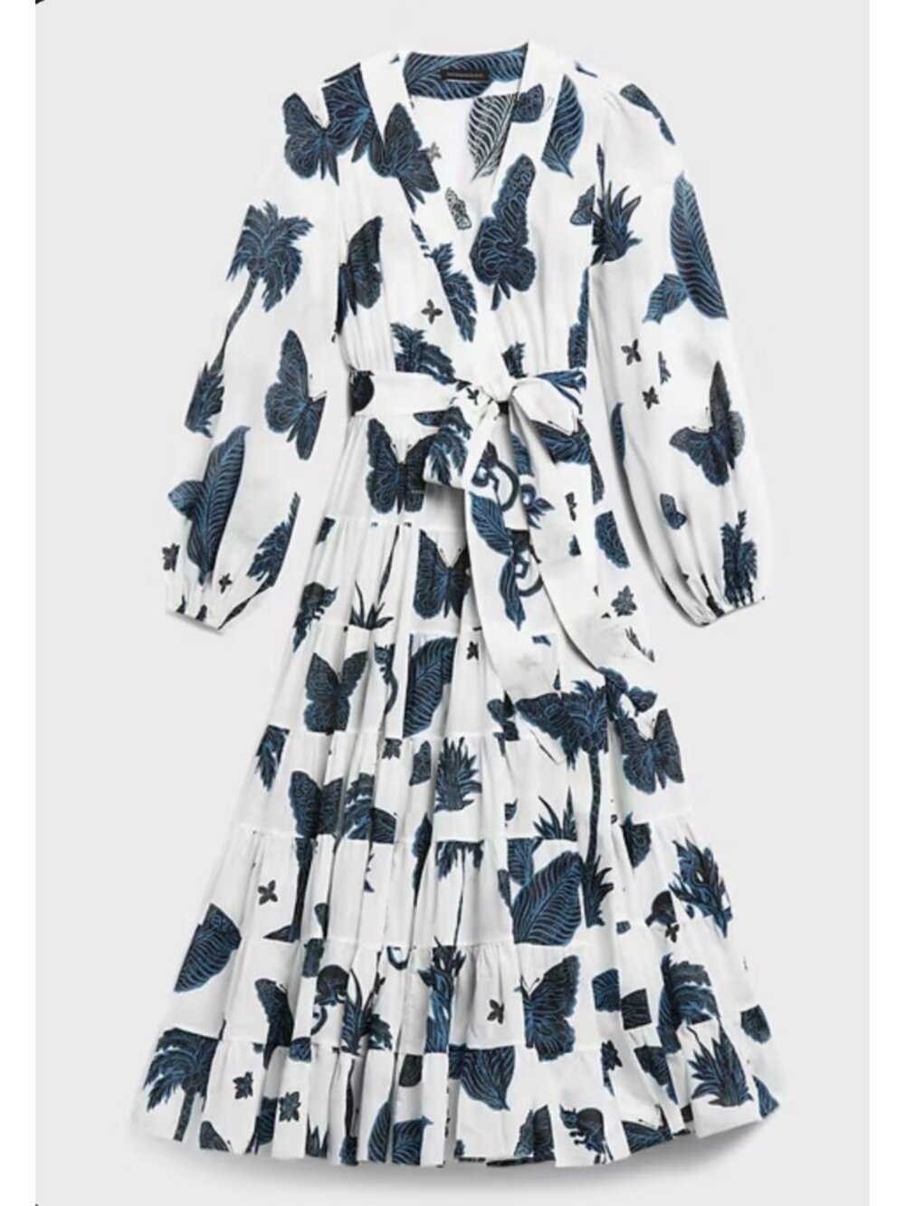 Banana Republic Long Sleeve Tiered Wrap Butterfly Print Midi Dress Size 2